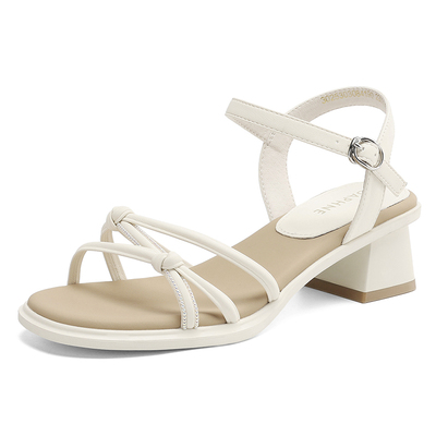 达芙妮露趾凉鞋女外穿一字带粗跟