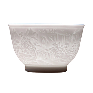 景德镇主人杯陶瓷雕刻茶杯高档个人专用女士聚财主人杯高颜值礼盒