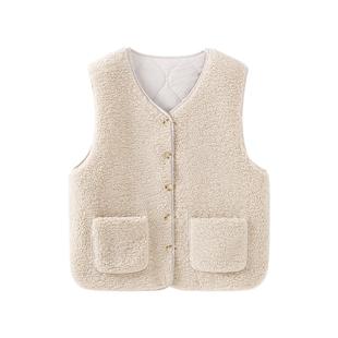 班尼路毛绒两面穿马甲女2025新款秋冬叠穿宽松休闲百搭马夹外套N