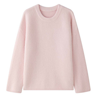 冬季韩版简约慵懒莼色浣熊线针织羊毛毛衣圆领保暖上衣可内搭外穿