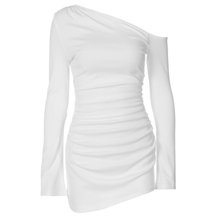 gusty纯欲辣妹性感斜肩设计不规则包臀裙秋冬轻熟御姐收腰连衣裙