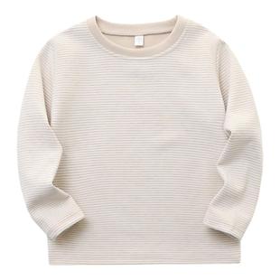 秋装儿童德绒羊毛蚕丝圆领长袖打底衫男童条纹T恤女童上衣童装冬