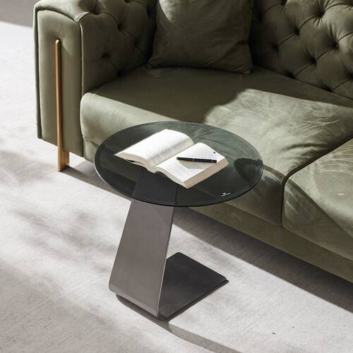 现代简约不锈钢岩板茶几客厅小户型意式轻奢钢化玻璃圆形茶几组合