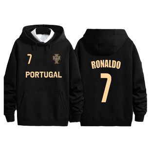 2022卡塔尔世界杯c罗卫衣葡萄牙7号足球训练服连帽外套衣服冬加绒