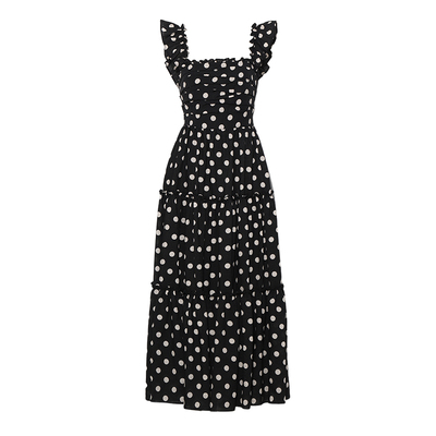 DPLAY【度假系列】2025年夏季新款黑色连衣裙女吊带小黑裙子长裙