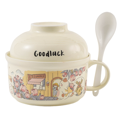 高颜值陶瓷泡面碗带盖家用学生宿舍个人专用微波炉加热食堂打饭碗