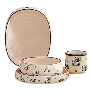 西比尔熊猫碗盘碟餐具套装米饭碗面碗耐高温高颜值菜盘子汤碗送人