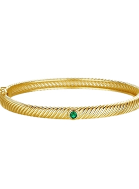 周六福手镯女S925银黄金色纹理玻璃复古时尚送女友圣诞礼物