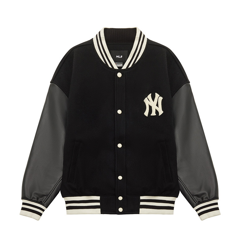 MLB纽约洋基队拼色字母印花单排扣棒球服男女外套