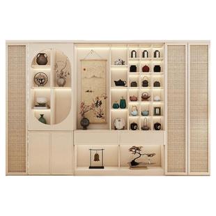 实木中式博古架多宝阁现代简约奶油风茶叶展示柜茶具收纳柜茶室柜