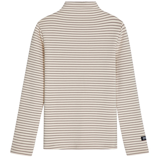 磨毛加厚款纯棉半高领打底衫女秋冬新款修身条纹长袖t恤保暖上衣