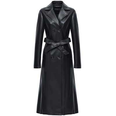 真皮皮衣女过膝显瘦大码加棉外套