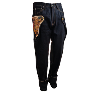 25新款潮牌原创18oz重磅双染赤耳盔甲1代原牛皮雕工艺工装牛仔裤