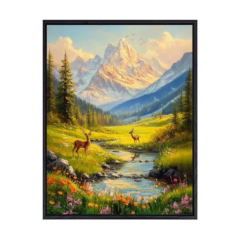 聚财山水风景画数字油画diy填充零基础手绘涂色高级感客厅装饰画