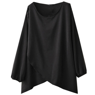 春秋特大码260斤黑色U领双层不规则A字宽松遮肚显瘦中长款T恤上衣