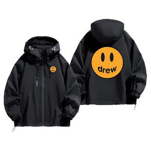 Drew笑脸贾斯汀比伯周边冲锋衣夹克外套开衫长袖连帽春秋季男衣服