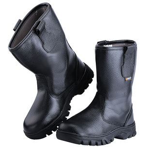 劳保鞋黑靴头层牛皮男夏季单层高帮舒适中石油靴防砸高筒工靴电焊