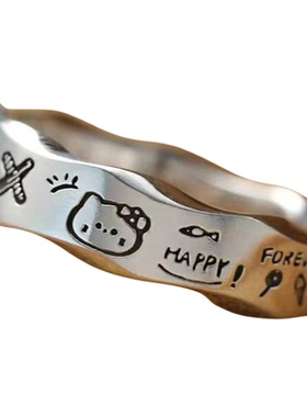 猫帕恰狗情侣涂鸦极简食指环