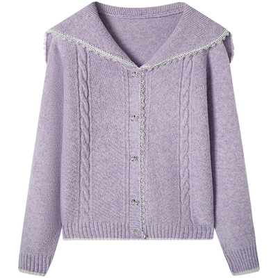 慕兔法式撞色海军领针织衫上衣