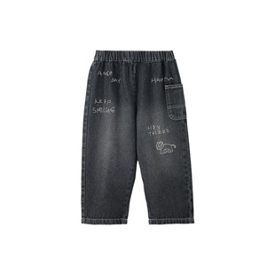 [PB METRO]博睿恩春季新款长裤男孩潮流宽松女童休闲阔腿牛仔裤