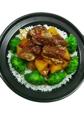 包邮广式腊肉腊香肠煲仔饭仿真模型砂锅蒸米饭餐饮摆设假道具拍摄