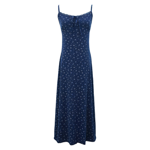 藏青色碎花吊带连衣裙女显瘦长裙套装灰色开衫韩系慵懒风两件套装