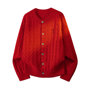 Ami iepo官方红色新年开衫毛衣男女情侣秋冬季慵懒百搭针织衫外套