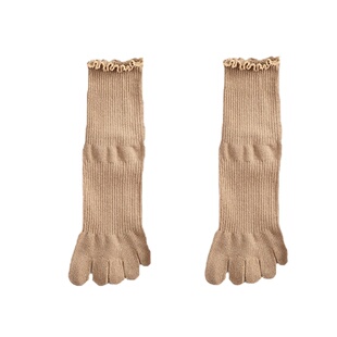 女生松口五指袜韩版木耳花边中筒袜不勒脚甜美防臭纯棉分趾头袜子