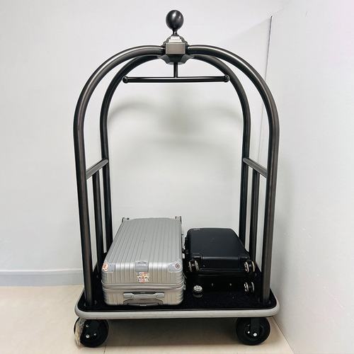 酒店服务车静音轮星级高档出口品质带扶手小金顶礼宾酒店行李车