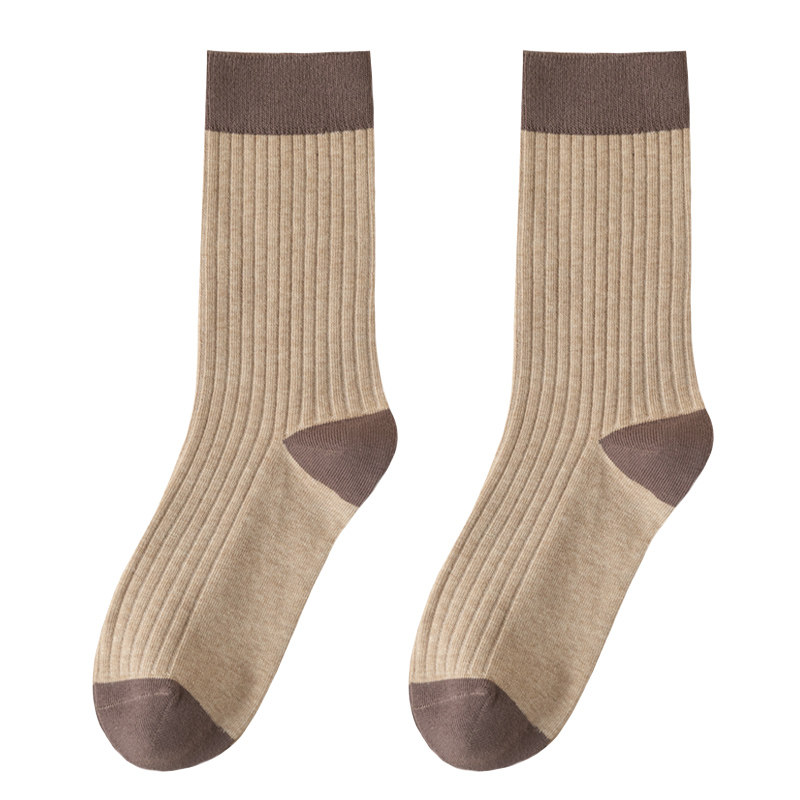 防臭吸汗女复古配色外穿中筒袜