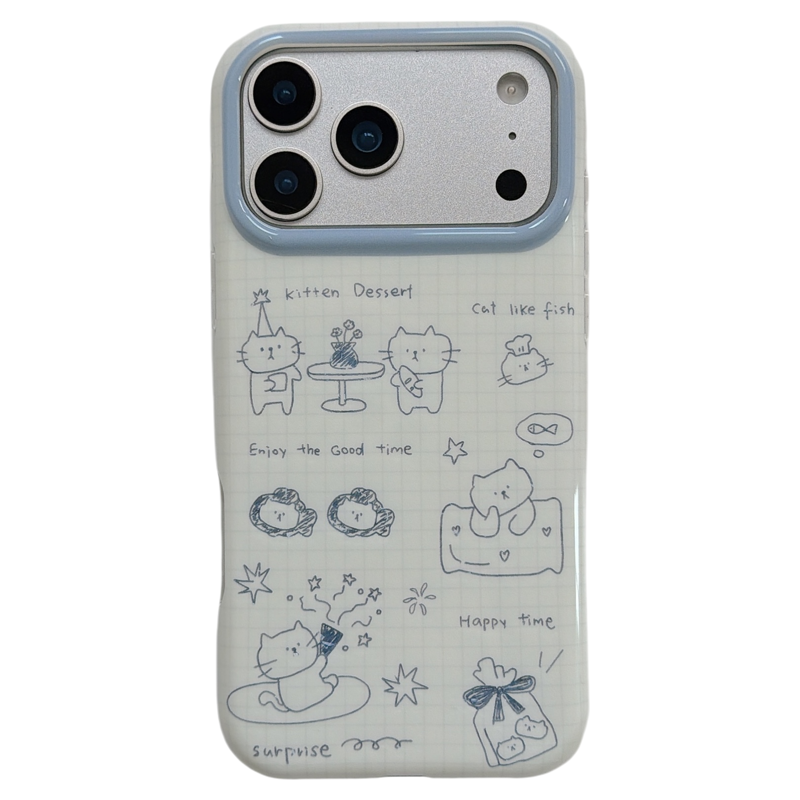 jze 韩风小众可爱线条猫咪插画适用苹果17ProMax手机壳狗狗挂绳iphone16pro新款17女款15pro全包14防摔手机套