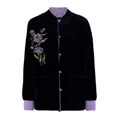 中老年真丝绒刺绣大码上衣外套女