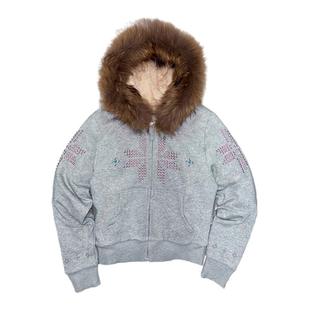 SCULPTOR 韩国25秋冬毛领连帽外套钉珠装饰复古卫衣MUSINSA