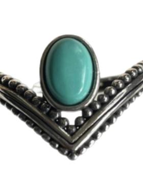 男女款纯银绿松石时尚简约戒指