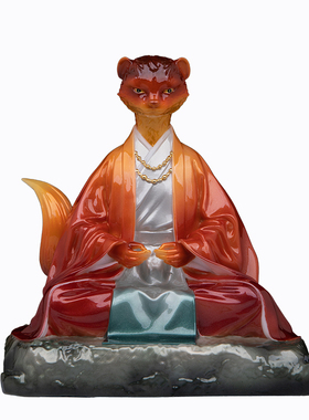 狐黄常蟒真身汉白玉彩绘摆件