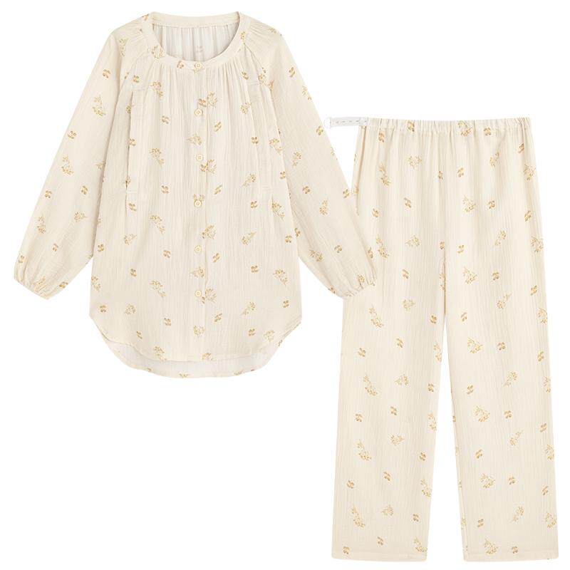 纱布月子服夏季薄款产后双层纯棉喂奶家居服哺乳孕妇睡衣女春秋