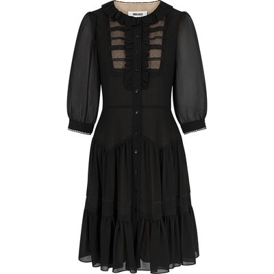 BORAAKSU复古泡泡袖网纱小黑裙