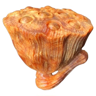 北沉香琥珀木手工雕刻莲蓬手把件长白山松明子天然文玩工艺品摆件