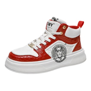 杜莎米娅轻奢休闲鞋厚底增高男鞋时尚百搭鳄鱼纹高帮板鞋轻便舒适