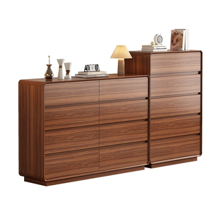 全实木斗柜客厅靠墙抽屉柜简约现代卧室床尾置物柜胡桃五斗八斗柜