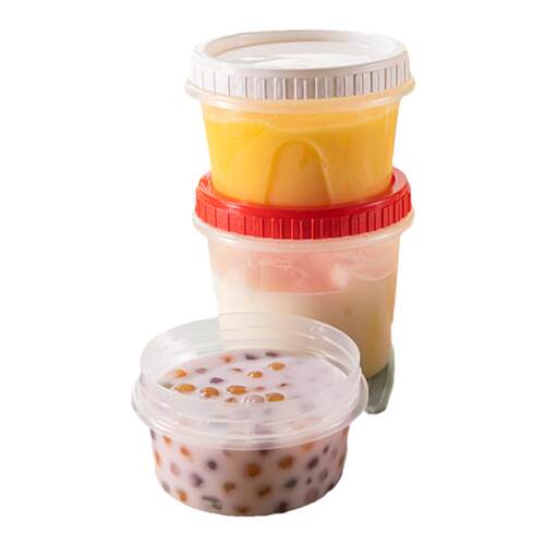 一次性外卖打包盒圆形红盖塑料甜品糖水双皮奶专用碗可微波冷藏