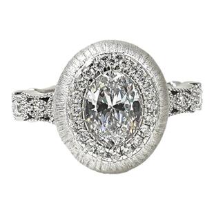 中古布契风金属拉丝蛋形925银戒指镶嵌火彩高碳钻轻奢高级复古