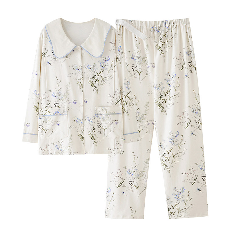 芬腾可安月子服秋春纯棉带胸垫睡衣女款2026新款产后大码雅家居服