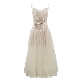 轻奢蕾丝小礼服越南小众设计师芭蕾风网纱拼接鱼骨收腰吊带连衣裙