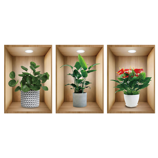 花卉3d立体客厅墙壁装饰画自粘过道楼梯墙面遮丑餐厅三联画墙贴纸