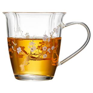 美斯尼玻璃茶杯单个日式主人杯带把变色梅花家用小品茗杯功夫茶具