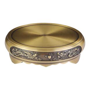 黄铜仿古雕花圆形底座中式田园山水香炉底座家用工艺品底托招财