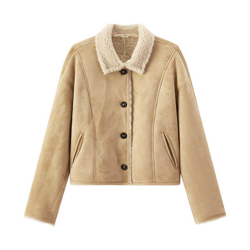 森马外套女冬季斜挎包分割仿麂皮仿羊羔毛2025新款巴恩风上衣夹克