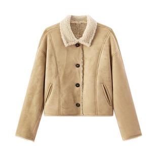 森马外套女冬季斜挎包分割仿麂皮仿羊羔毛2025新款巴恩风上衣夹克