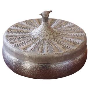 纯银茶叶罐足银999纯手工孔雀茶饼盒普洱茶储茶罐干果盒子糖果盘
